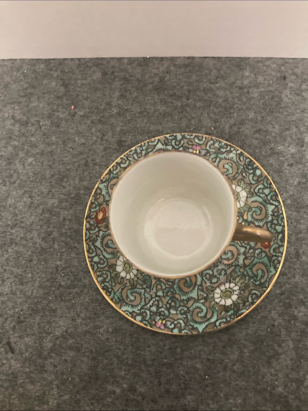 Vintage Cup & Saucer Japanese Porcelain Ware Ace, Turquoise floral Chintz - Picture 3 of 8